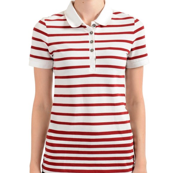 Burberry Women's Striped Short Sleeve Polo Blouse Top US XS IT 38